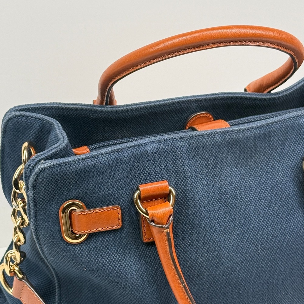 Michael Kors Hamilton Satchel Blue Canvas Medium Magnetic Snap Shoulder Bag - Picture 5 of 9